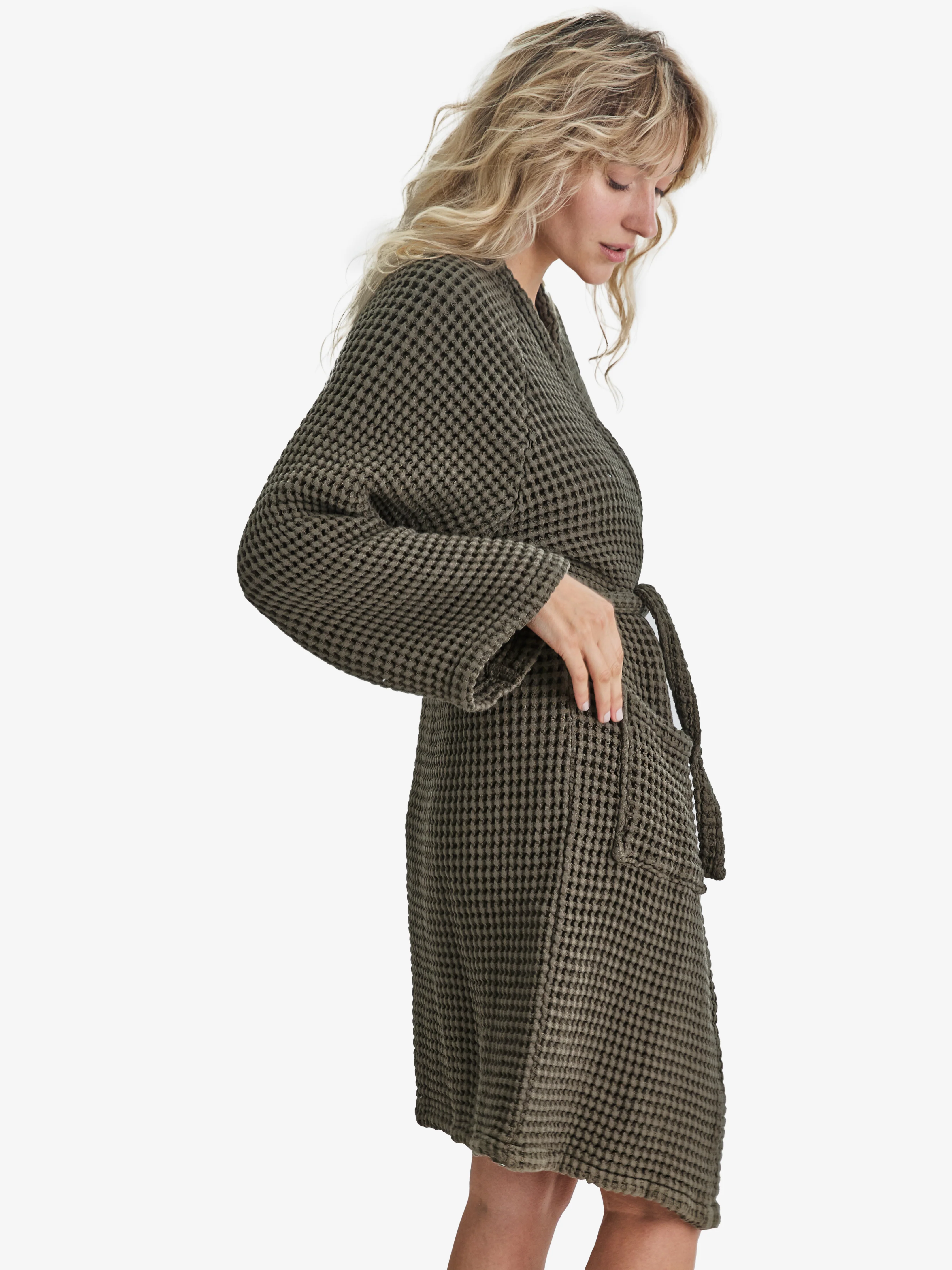 חלוק רחצה באריגת וופל Olive Green - Image 4