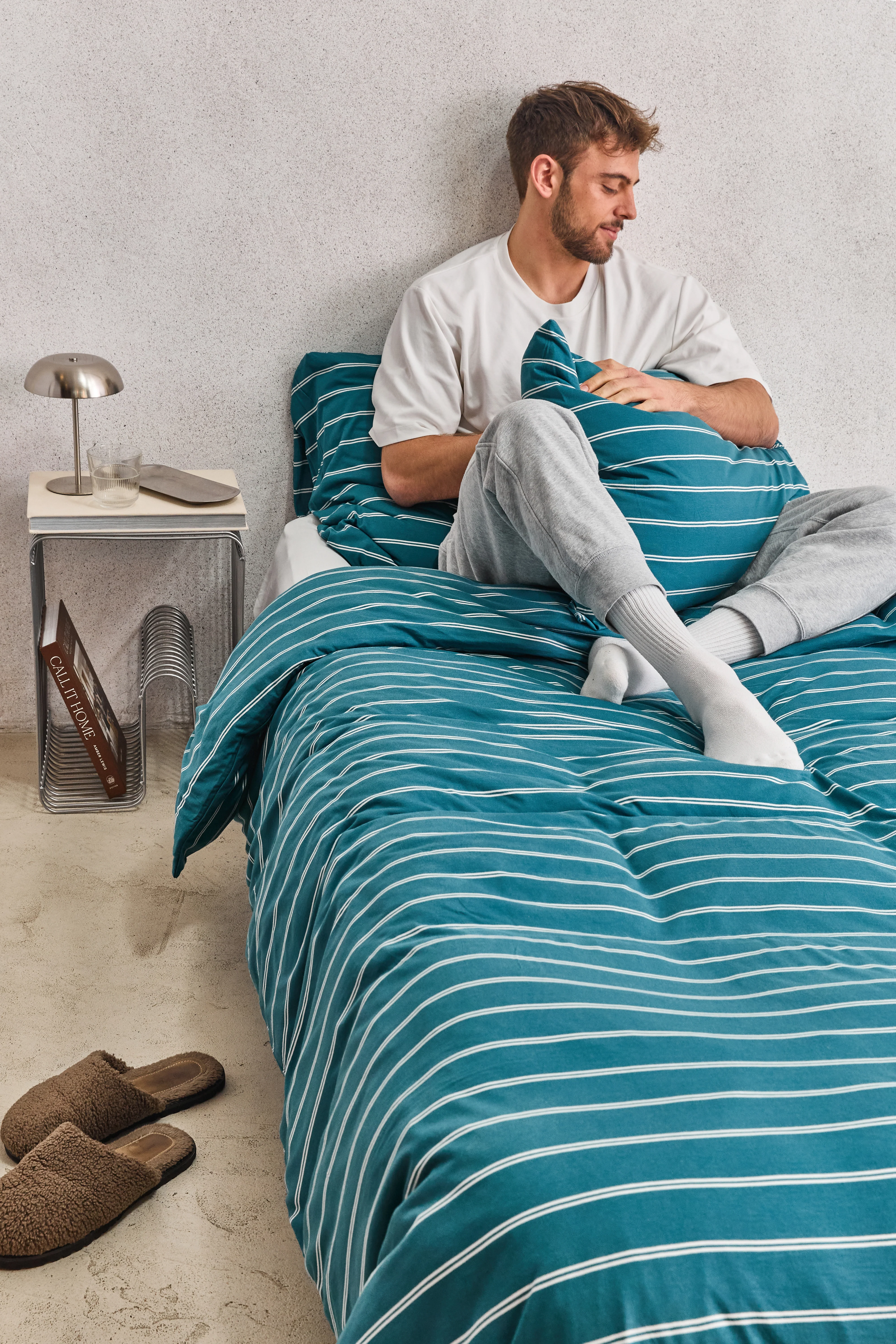 סט מצעי ג'רסי במבוק Aqua Stripes - Image 3