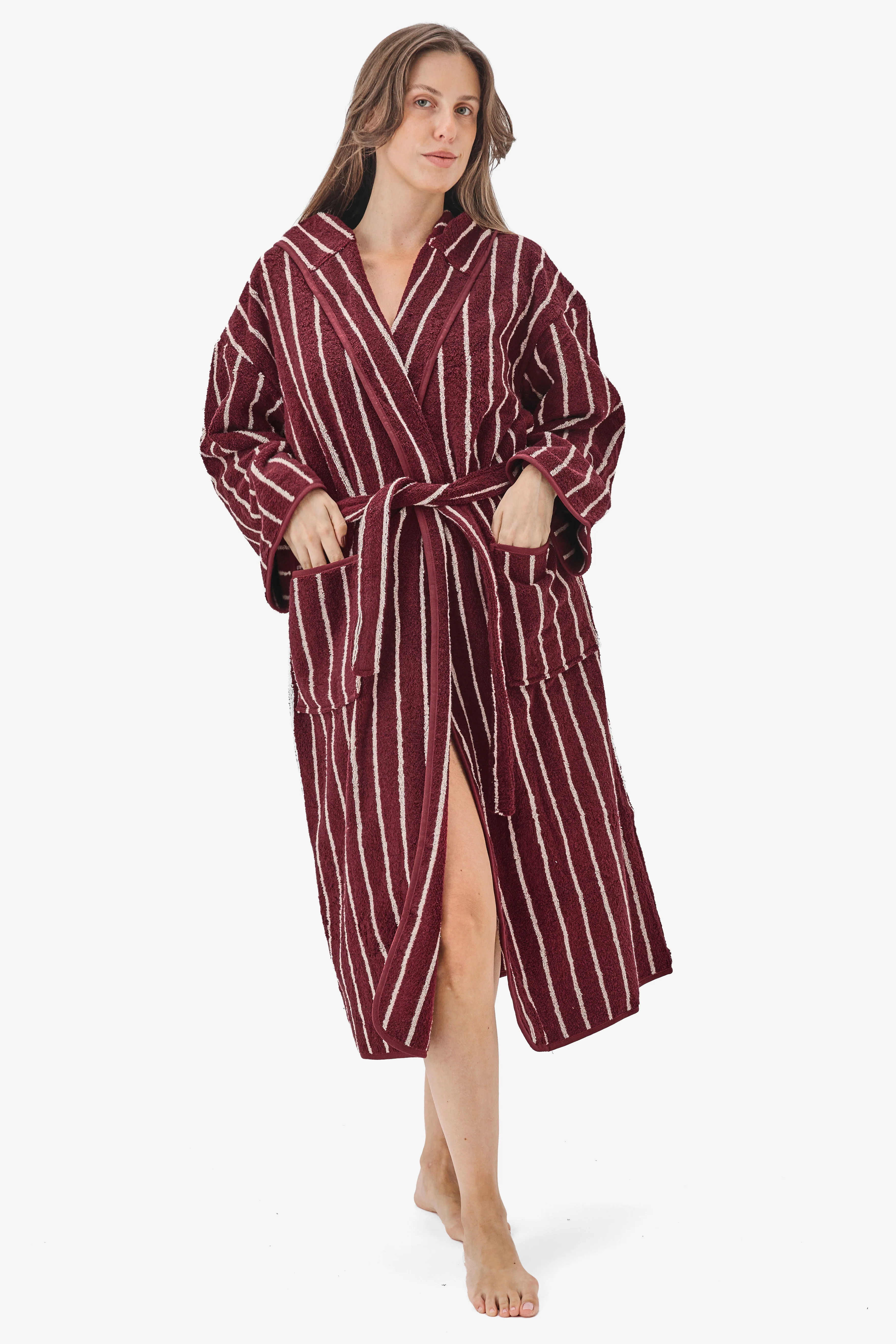 חלוק רחצה פסים Burgundy White - Image 3