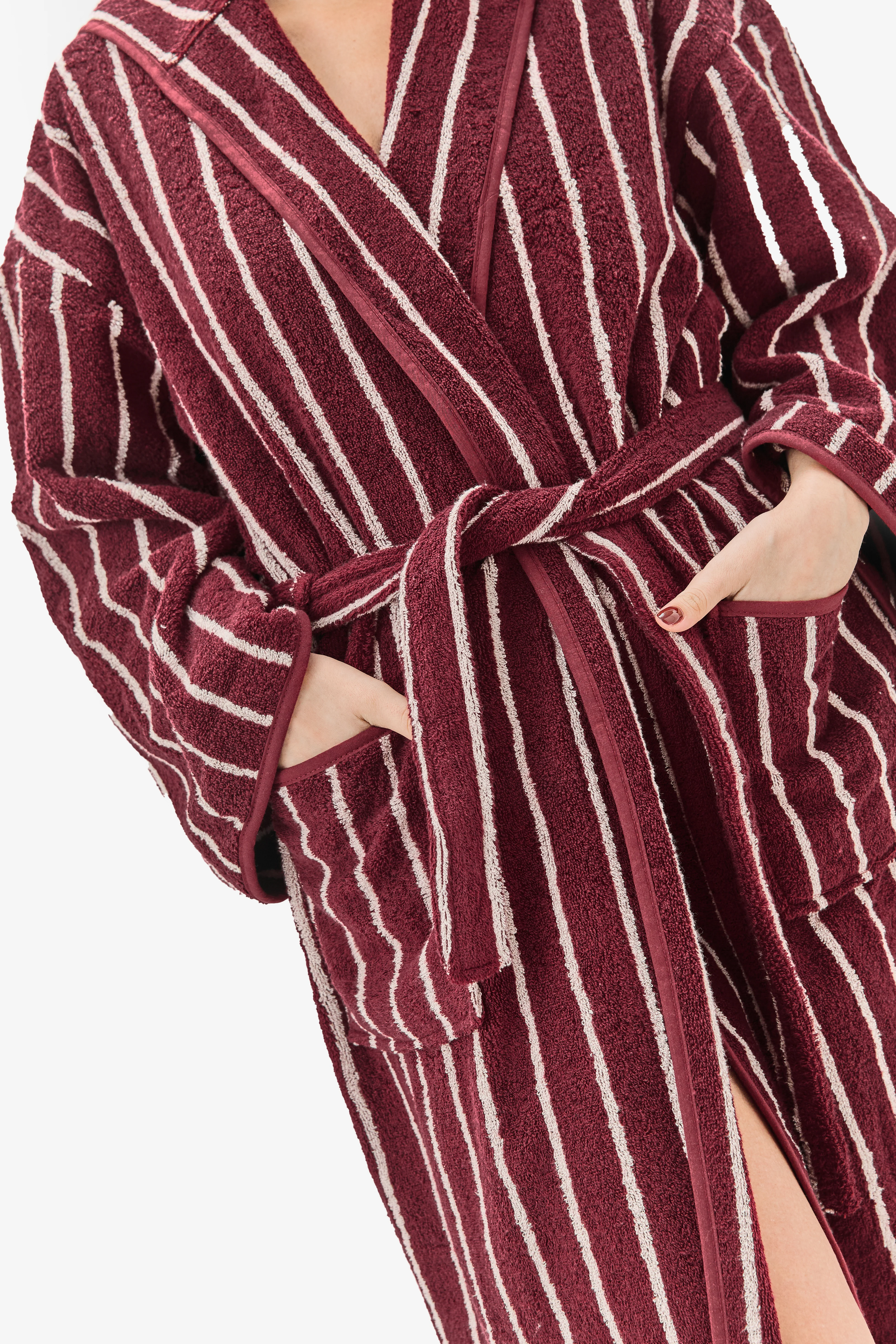 חלוק רחצה פסים Burgundy White - Image 4