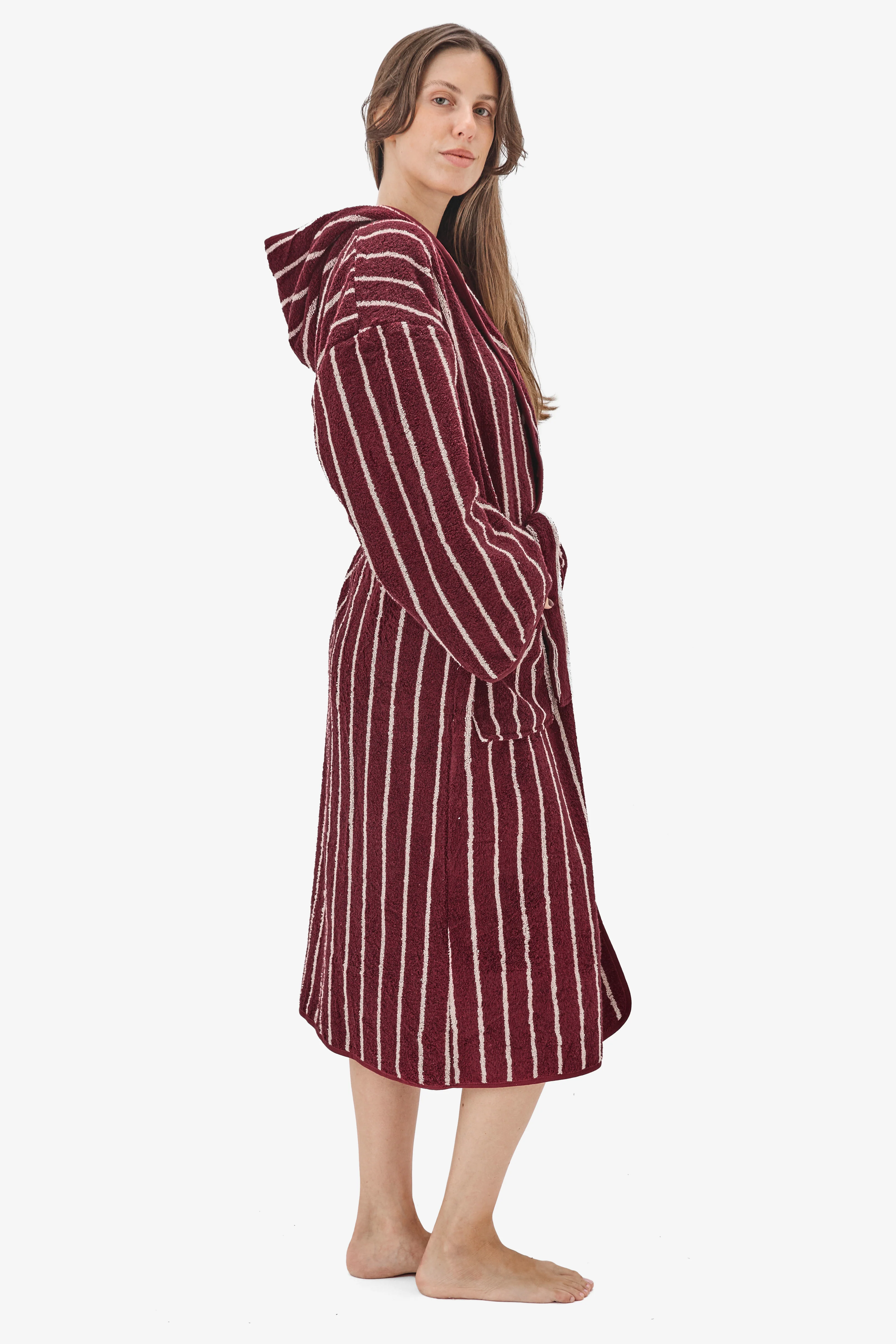 חלוק רחצה פסים Burgundy White - Image 5