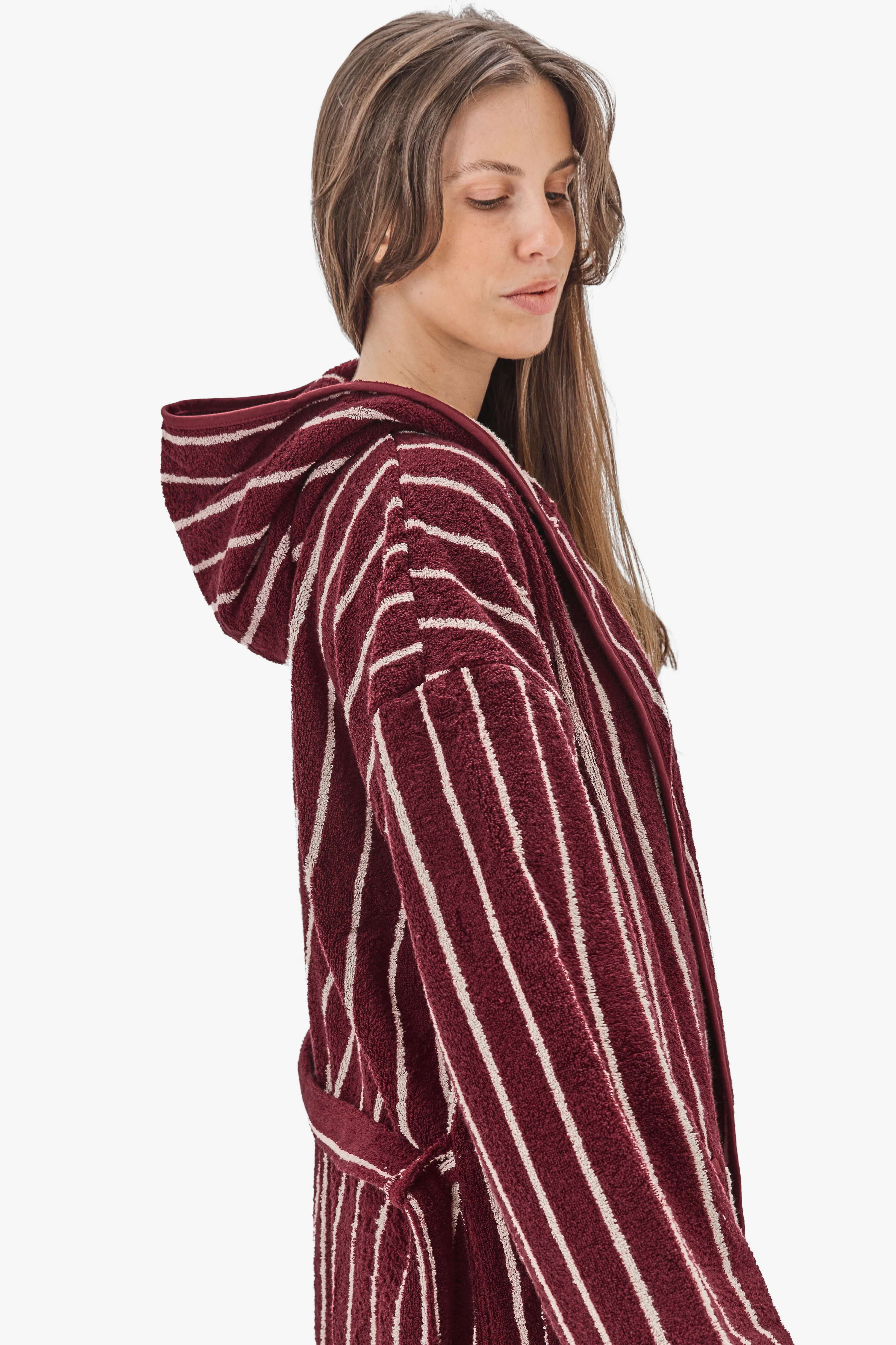 חלוק רחצה פסים Burgundy White - Image 6